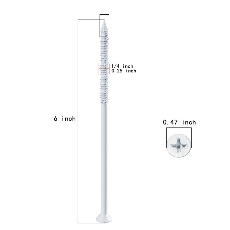 WenSilon(30 PCS) 1/4"" x6 White Concrete Screw Anchor White Flat Head for Anchoring to Masonry, Block or Brick Stucco - Image 2